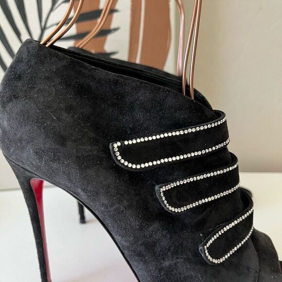 Christian Louboutin Heels Triplica Strass 100‎ Suede Booties Black Size EU 40 - Picture 7 of 11